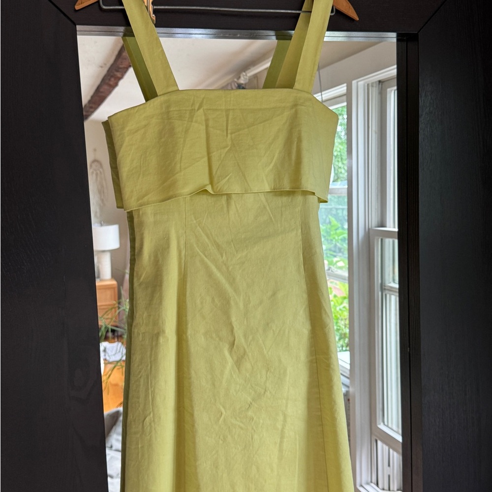 Theory DRAPE-BACK LINEN-BLEND MINI DRESS IN KEY LIME